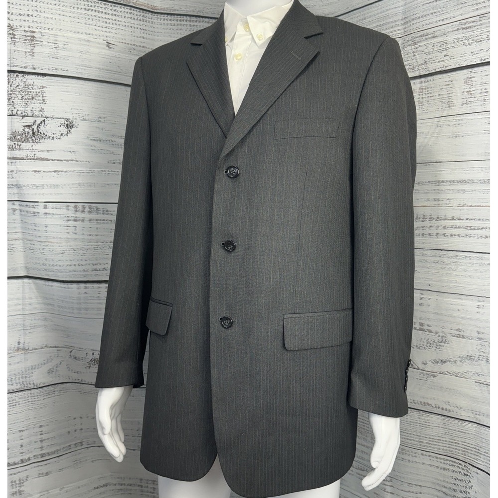 Wall Street Collection Mens 2 Piece‎ Suit 42R Jacket 38x30 Charcoal Pinstripe